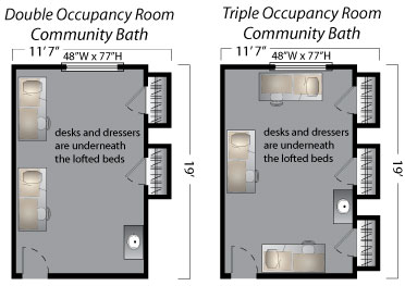 floor plans for double and triple rooms