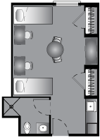 Double occupancy room with cooking area and efficiency double occupancy rooms floor plan